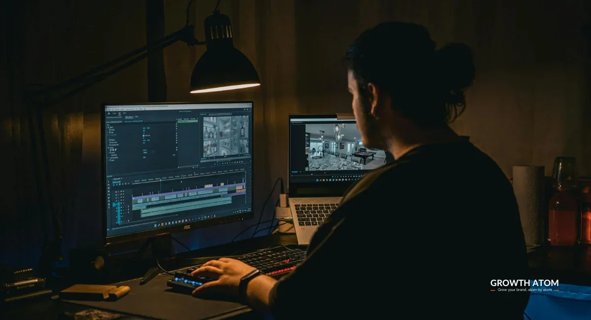 A video editing work is on progress | For a video marketing campaign | Growth Atom